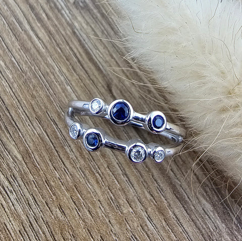 Two row sapphire and diamond bubble ring