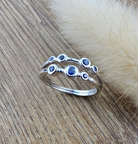 Two row sapphire bubble ring