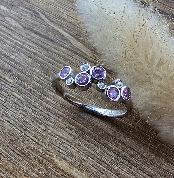 Pink sapphire wave bubble ring