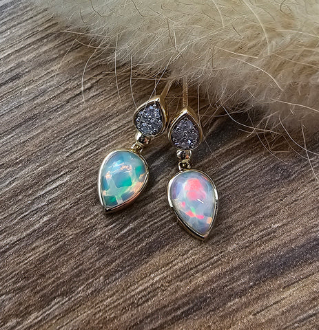 Teardrop opal and diamond earrings