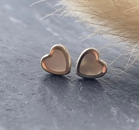 Heart shaped mother of Pearl stud earrings