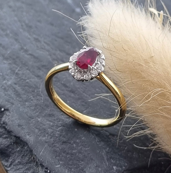 Oval ruby diamond modern cluster ring
