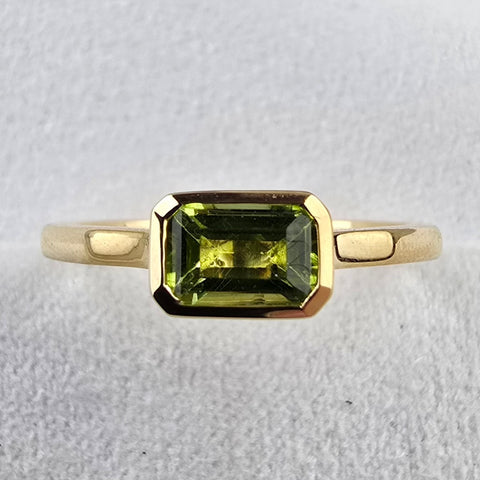 Peridot Octagonal Rubover Set Ring