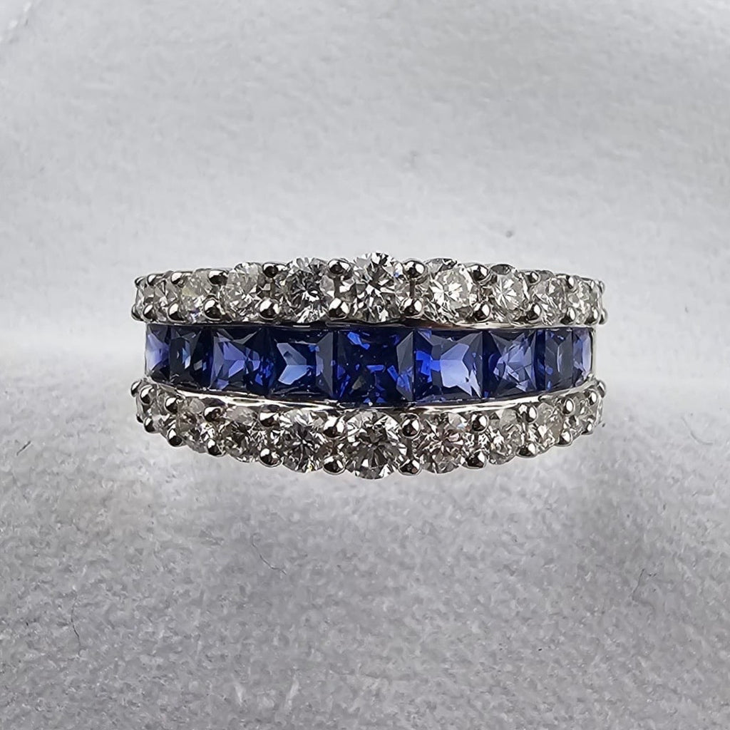 Triple Row Sapphire and Diamond Ring