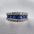 Triple Row Sapphire and Diamond Ring