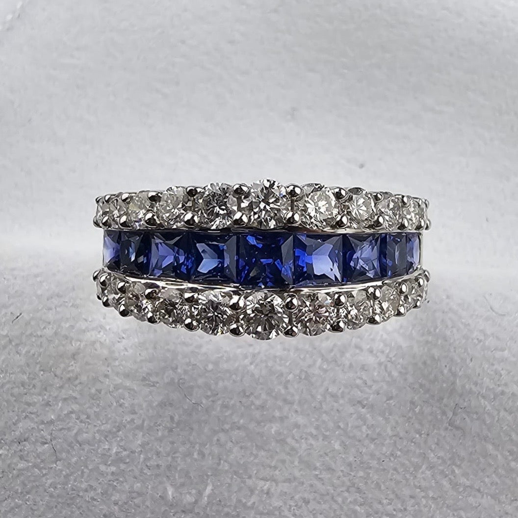 Triple Row Sapphire and Diamond Ring