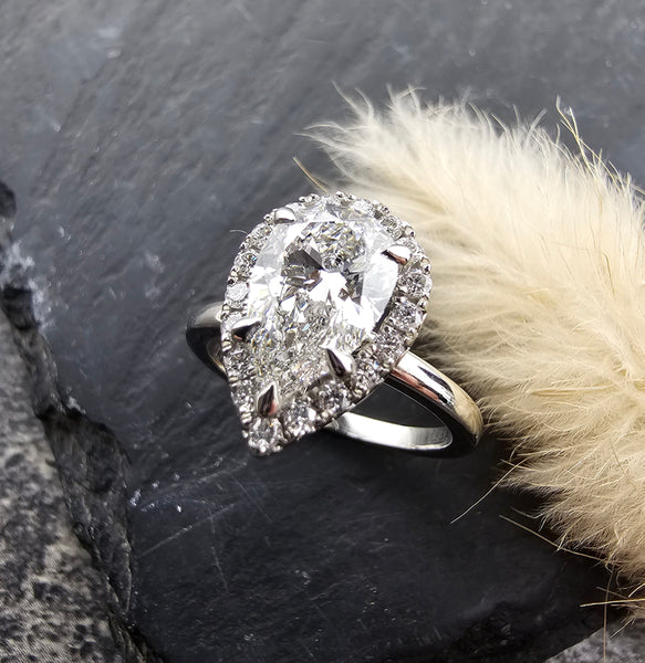Pear Shape Halo Lab Grown Diamond Ring