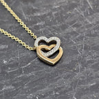 Double Heart Diamond and Yellow Gold Necklace