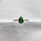 Pear Emerald and Diamond Shoulder Ring