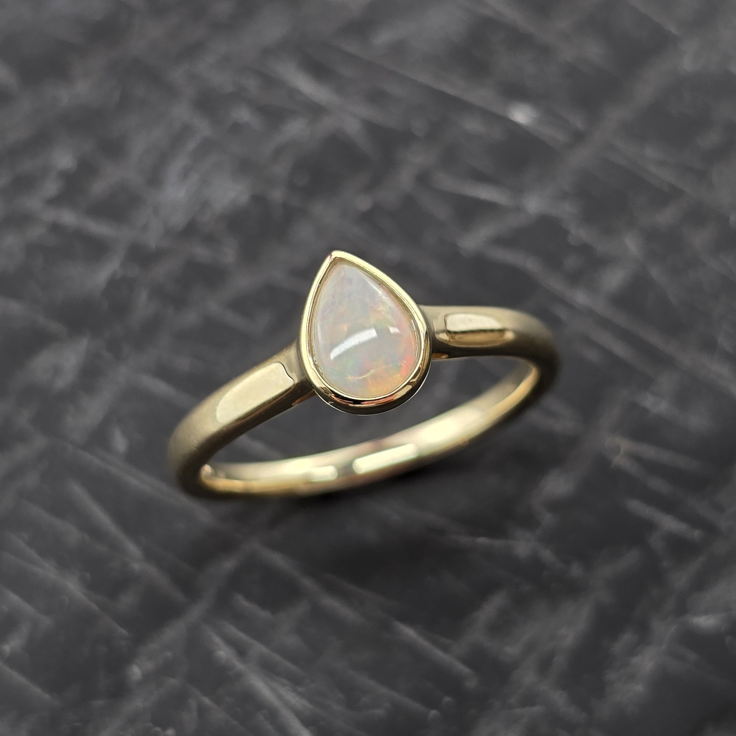 Pear Rub Over Set Opal Ring