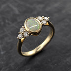 Oval Rub Over Set Opal Ring with Diamond Shoulders