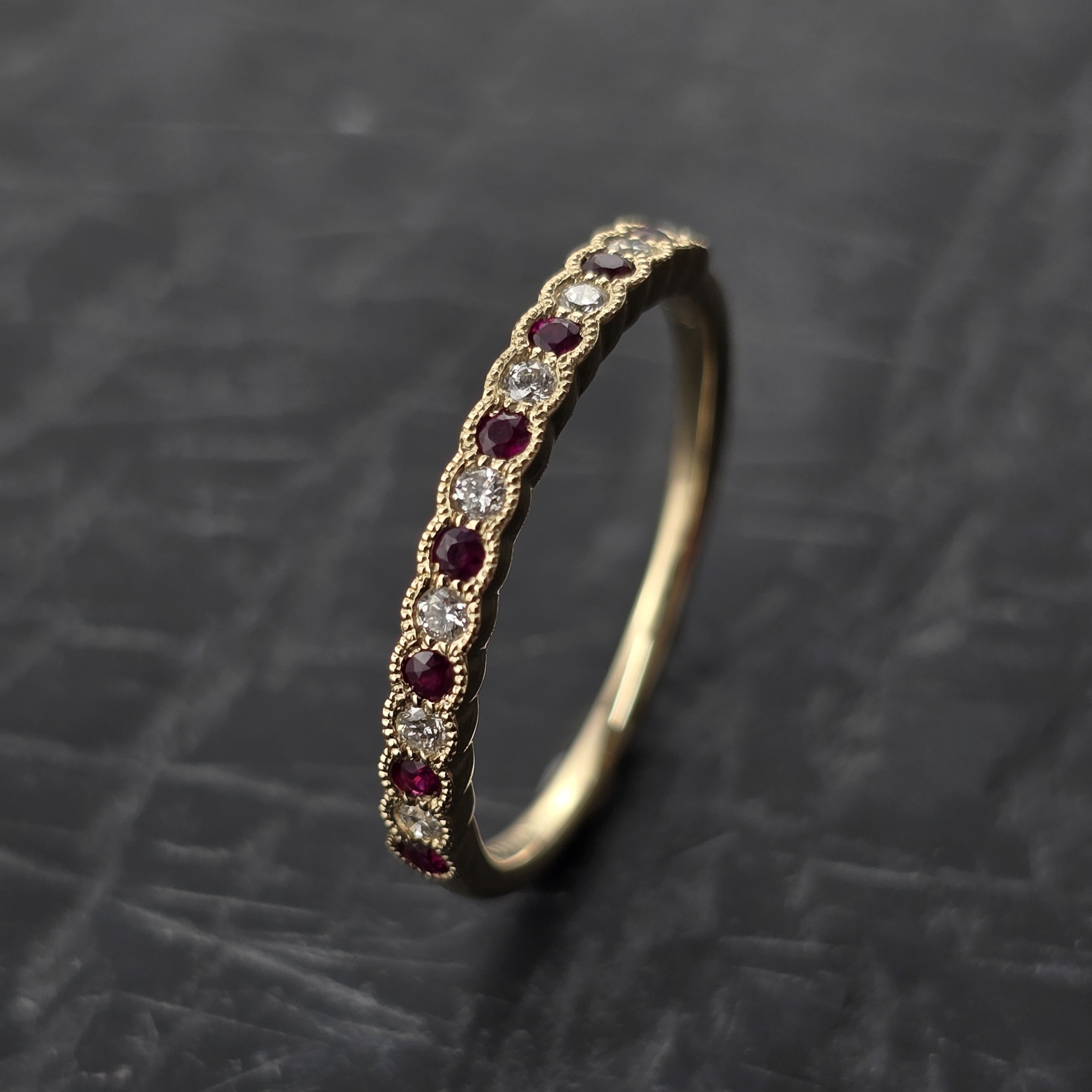 Vintage Style Ruby and Diamond Band
