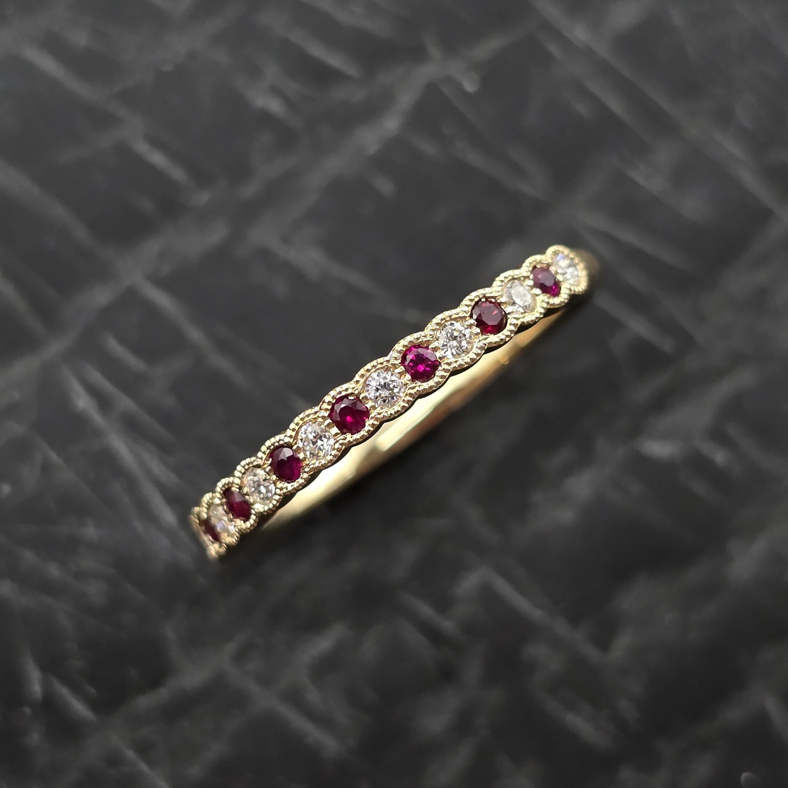 Vintage Style Ruby and Diamond Band