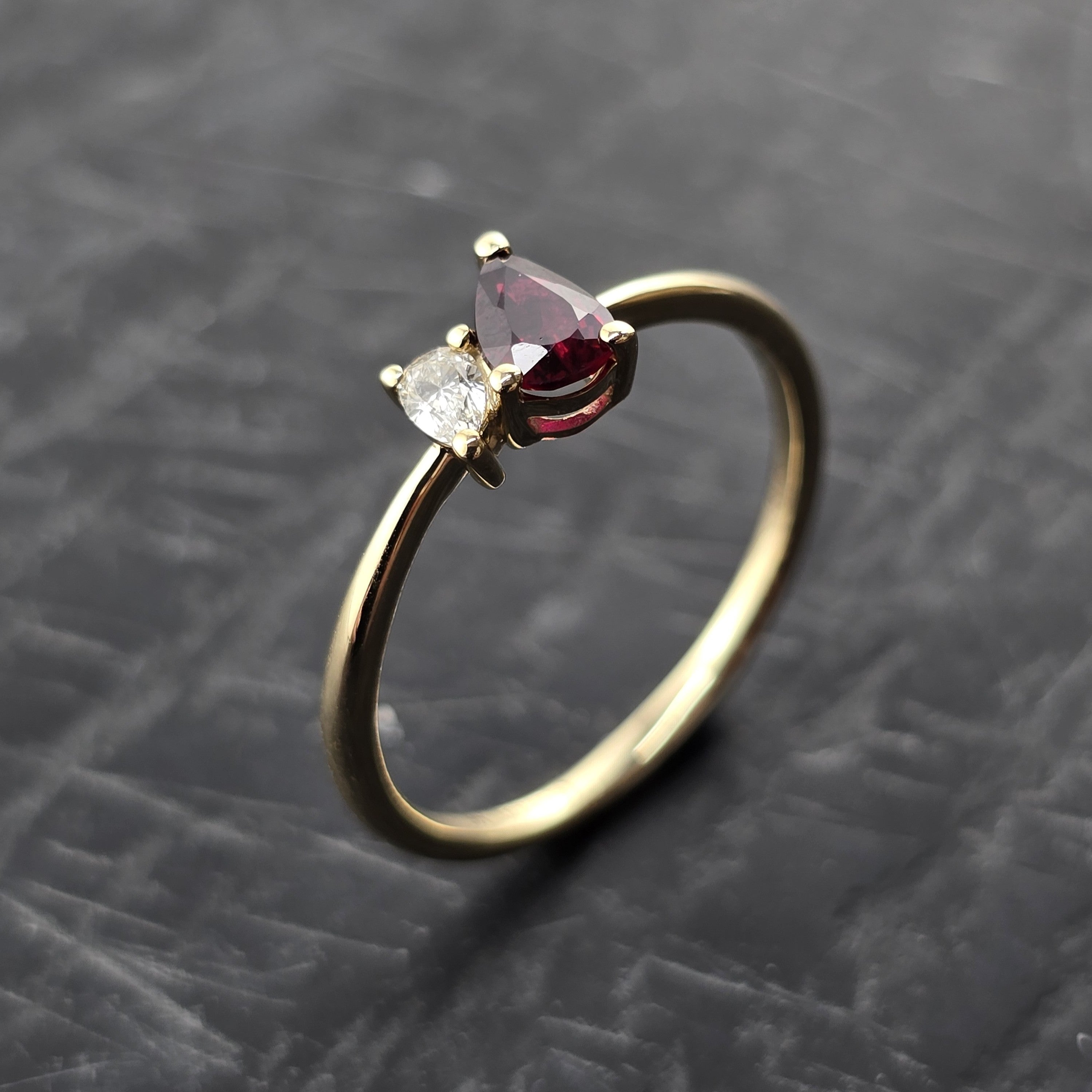 Ruby and Diamond Pear Shape Toi et Moi Style Ring