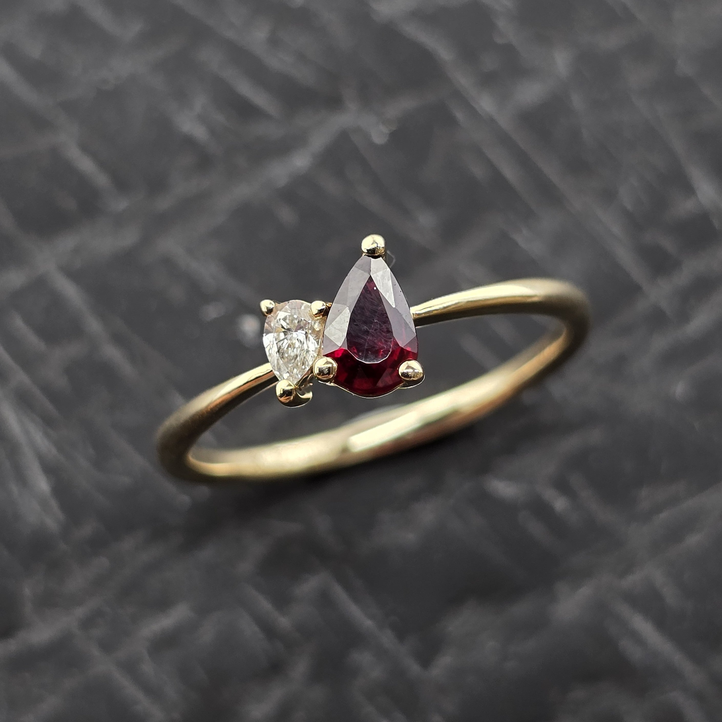 Ruby and Diamond Pear Shape Toi et Moi Style Ring