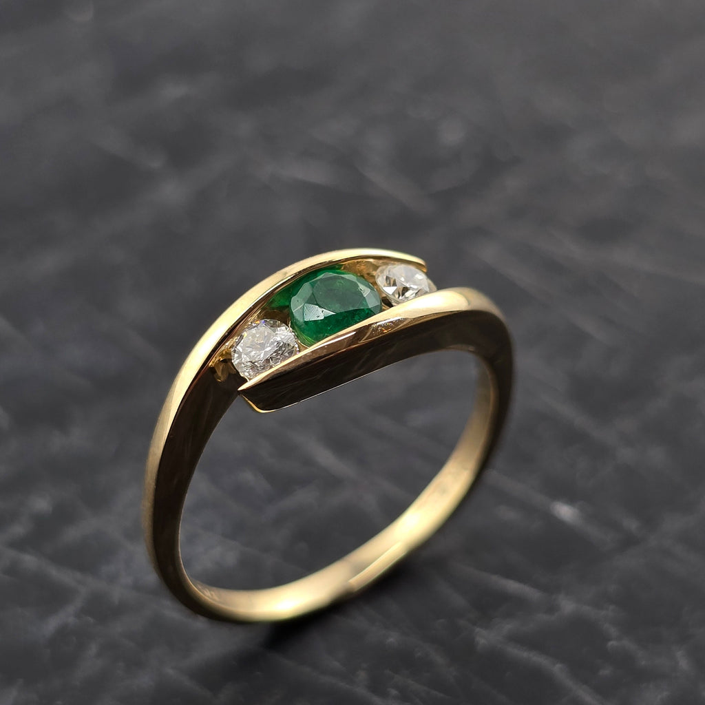 Emerald and Diamond Tension Set Ring