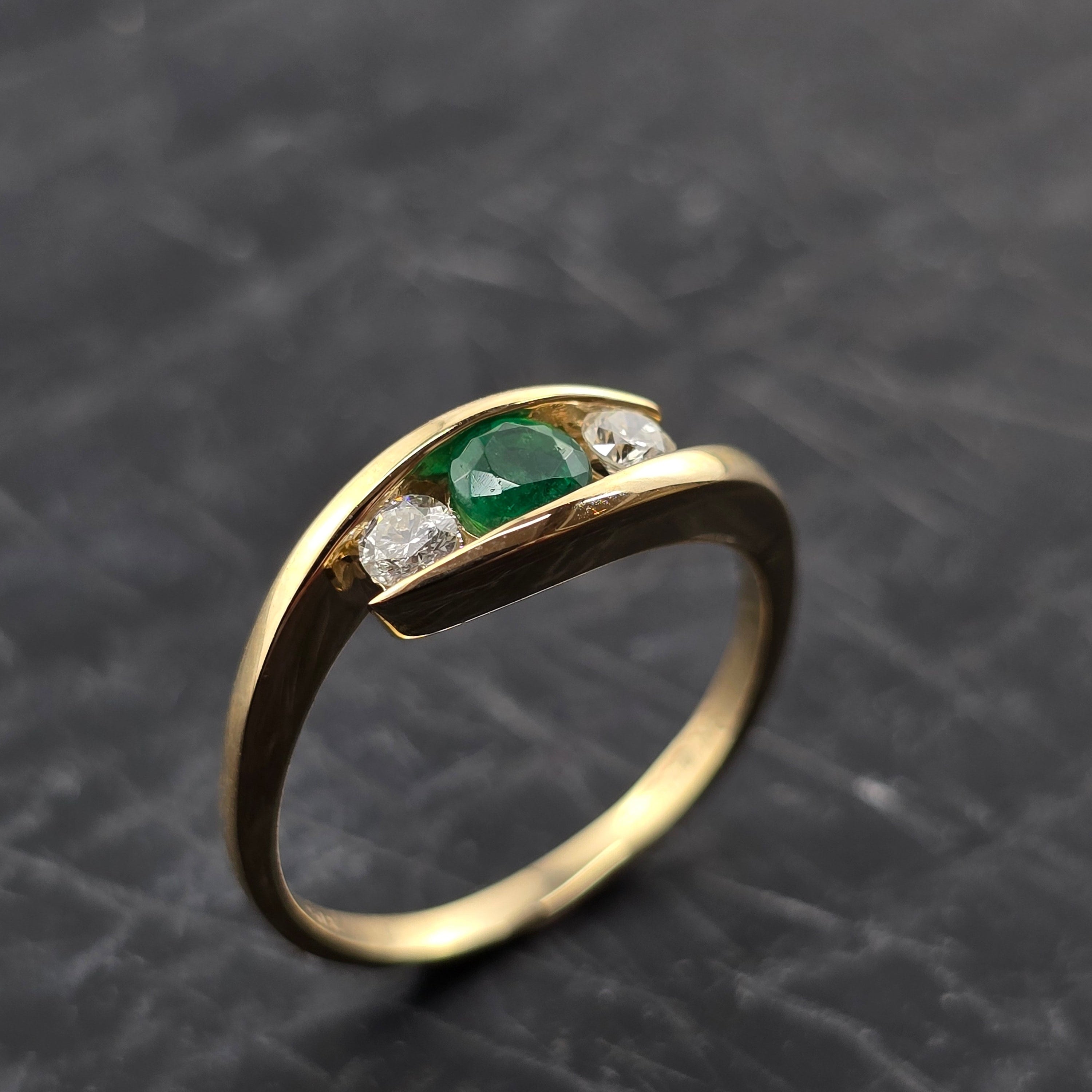 Emerald and Diamond Tension Set Ring