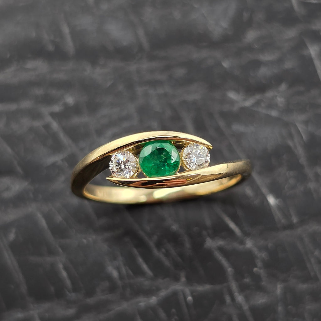 Emerald and Diamond Tension Set Ring