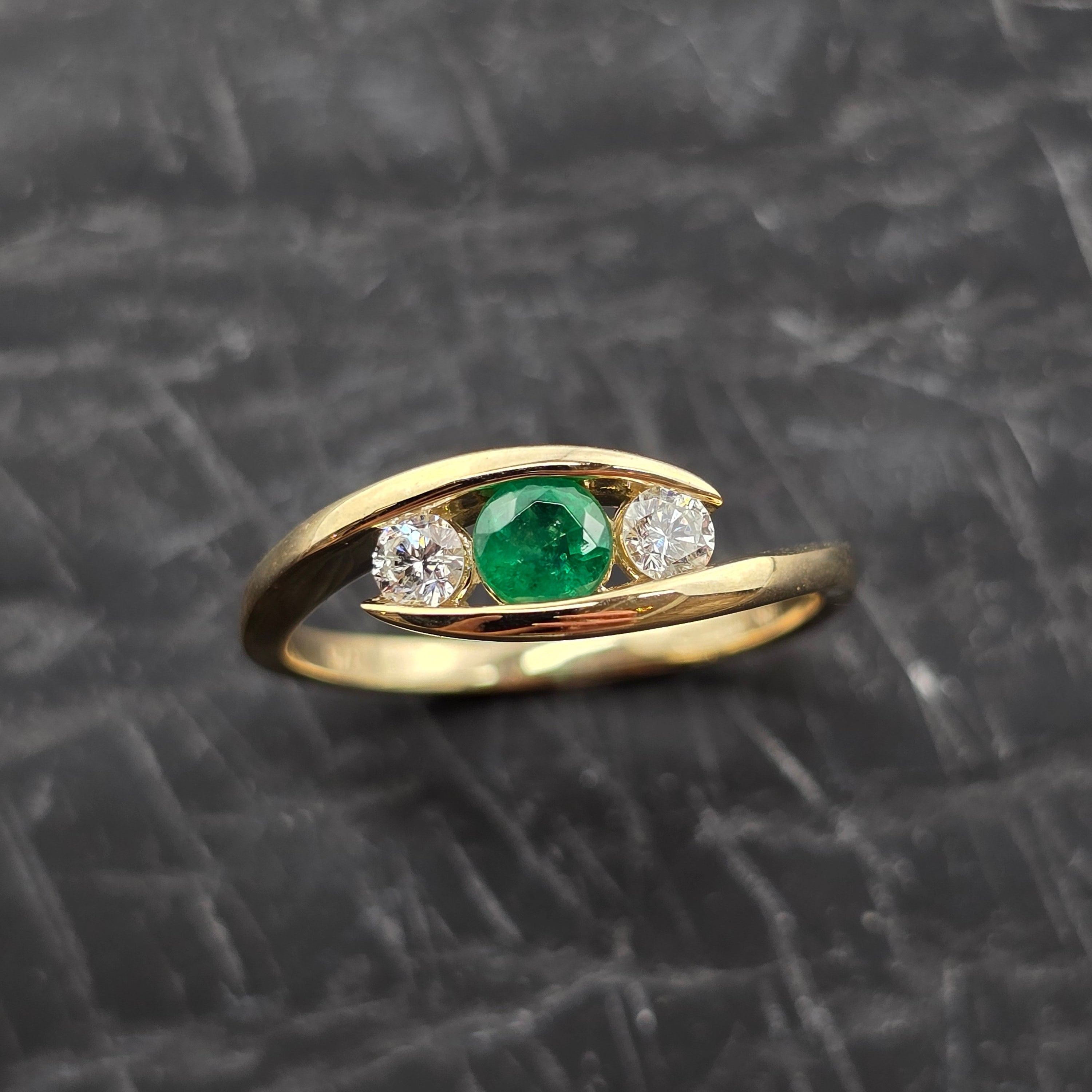 Emerald and Diamond Tension Set Ring
