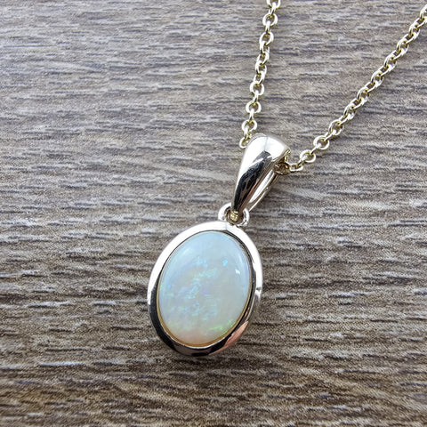 Oval Opal Rub Over Set Pendant