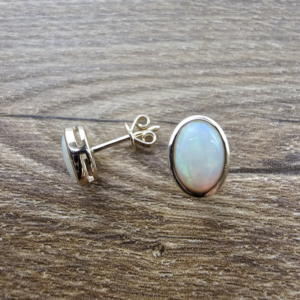 Oval Rub Over Set Opal Earrings
