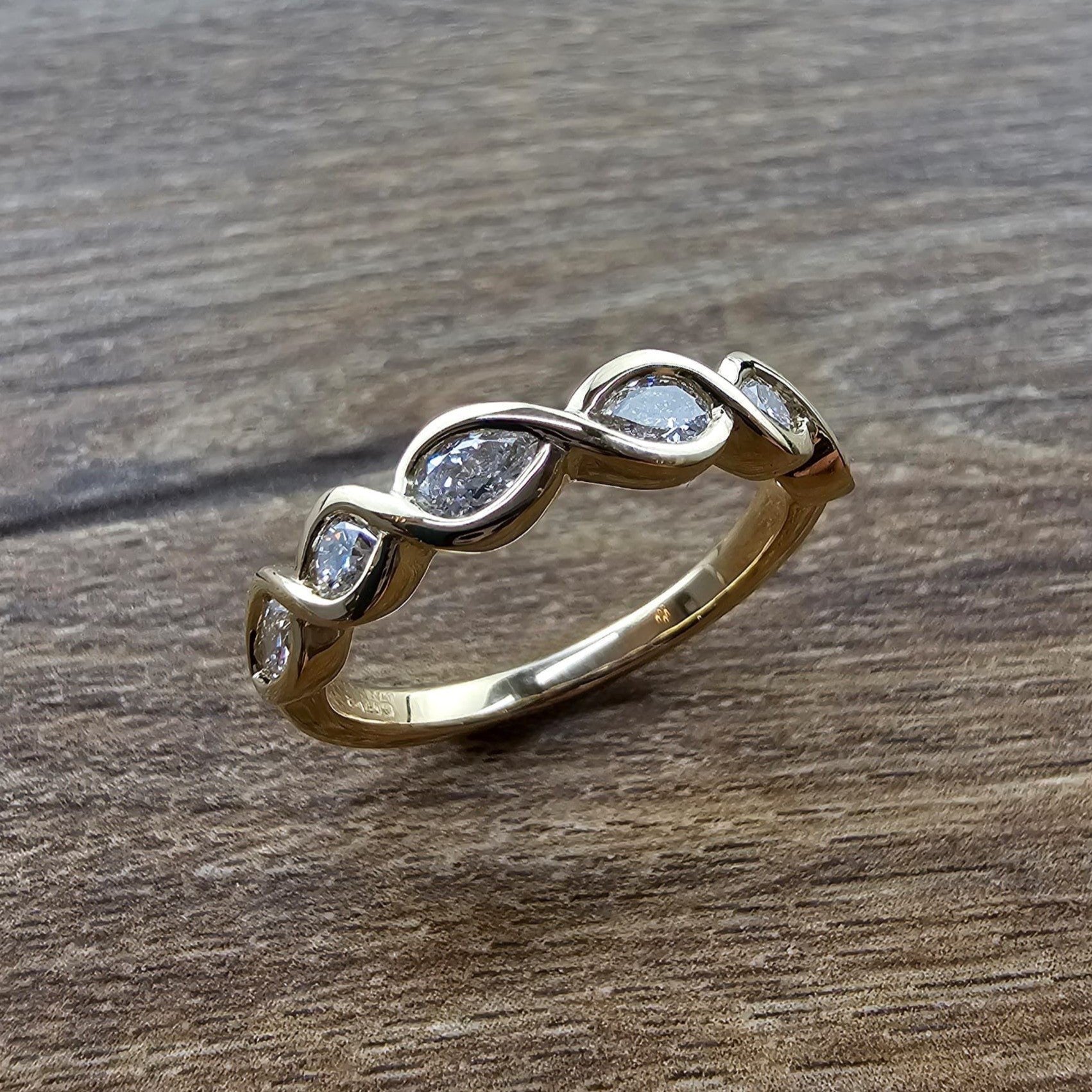Pear and Round Diamond Band Ring