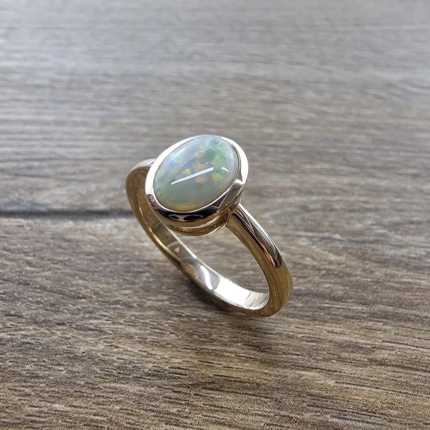 Oval Rub Over Set Opal Ring