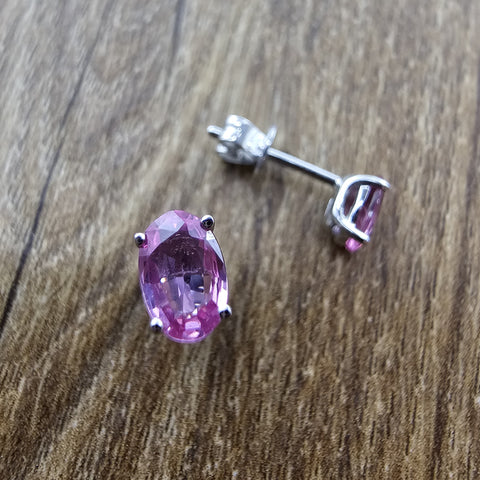 Oval Claw Set Pink Sapphire Earrings