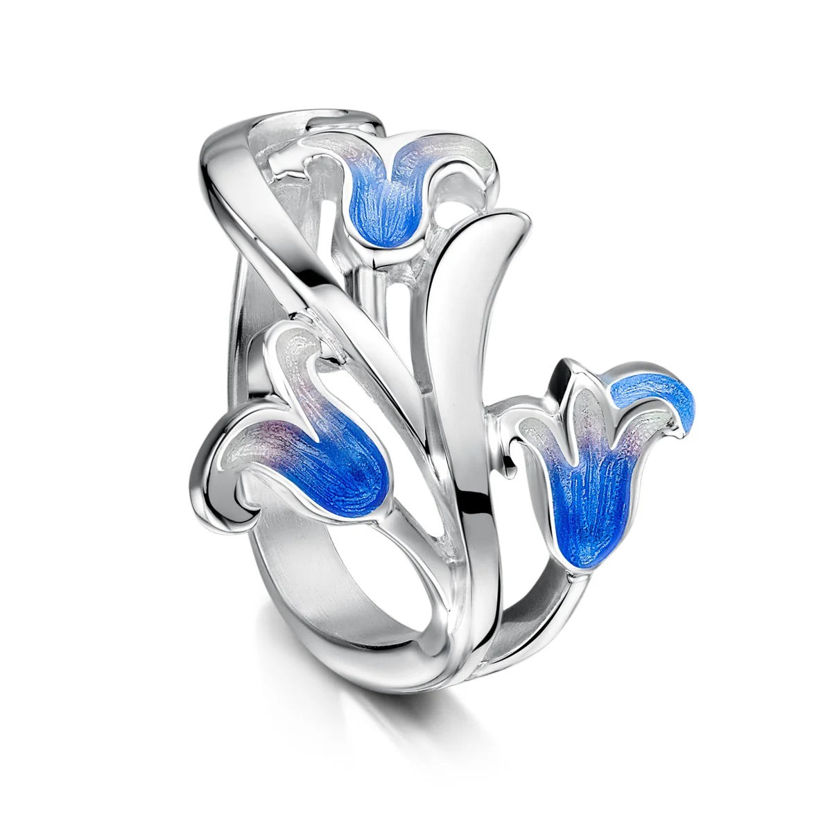 Bluebell 3-flower Enamel Ring in Sterling Silver