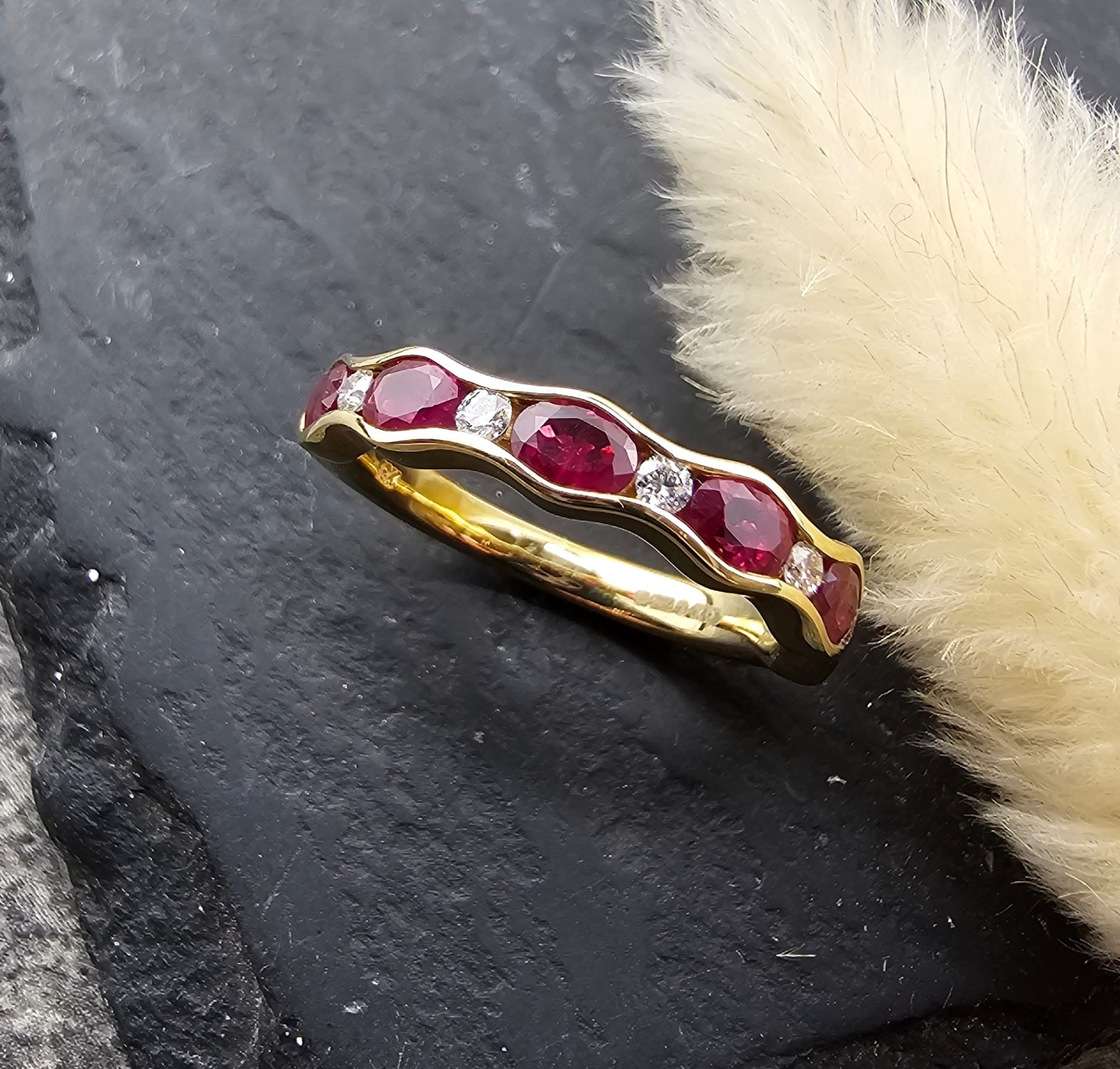 Wave Edge Ruby and Diamond Ring