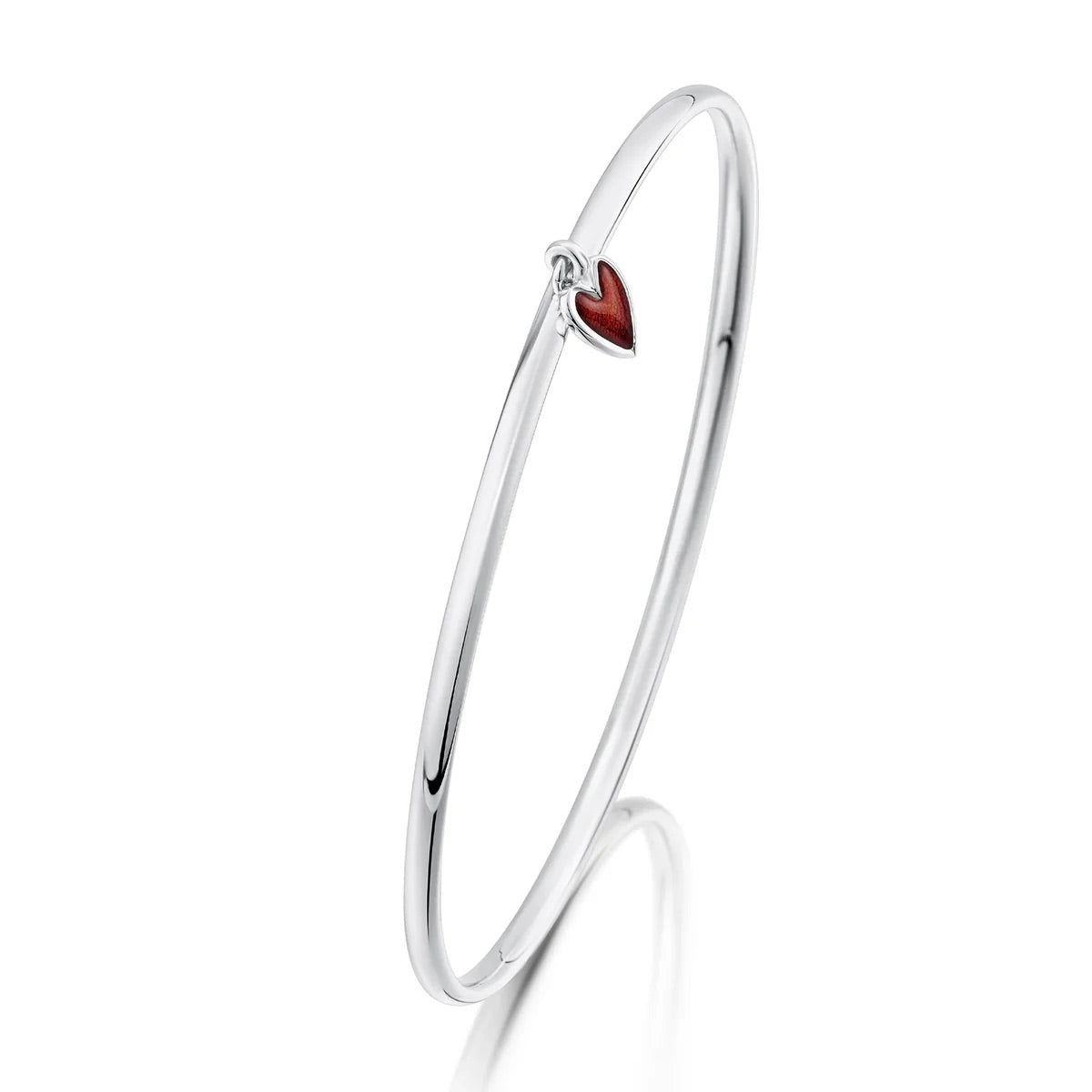 Secret Hearts Silver Bangle in Red Enamel