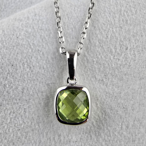 Peridot Cushion Cut Rubover Set Pendant