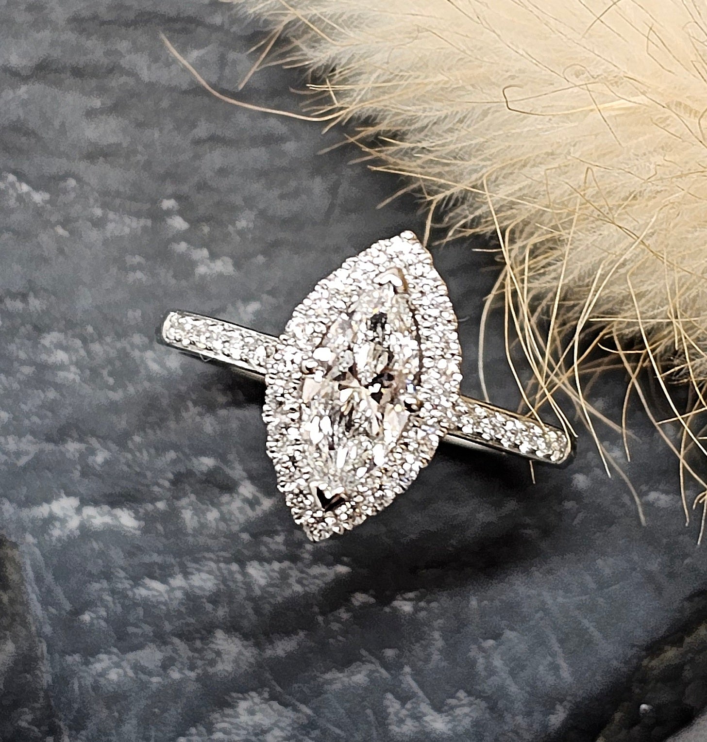 Marquise halo engagement ring