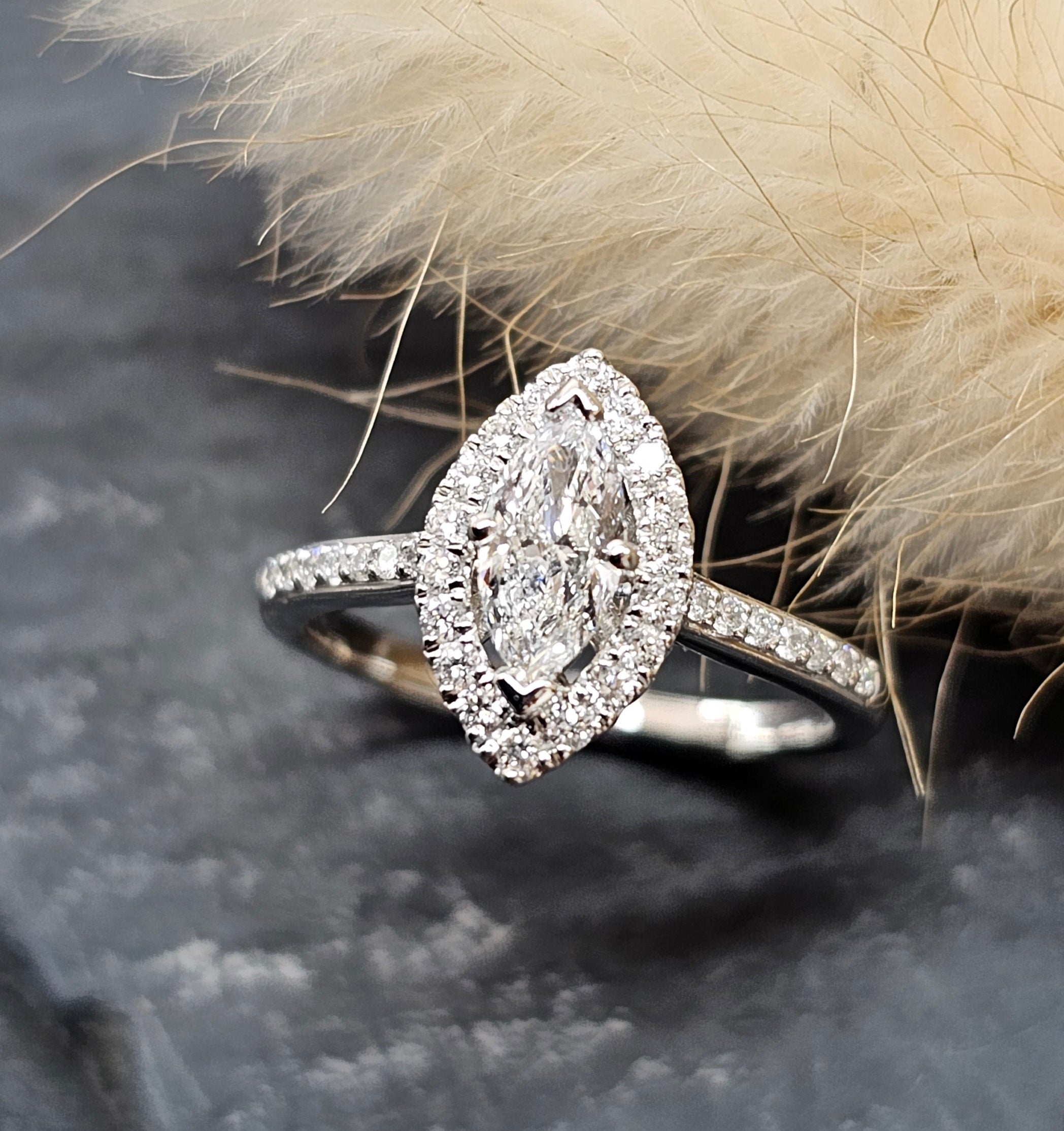 Marquise diamond halo ring