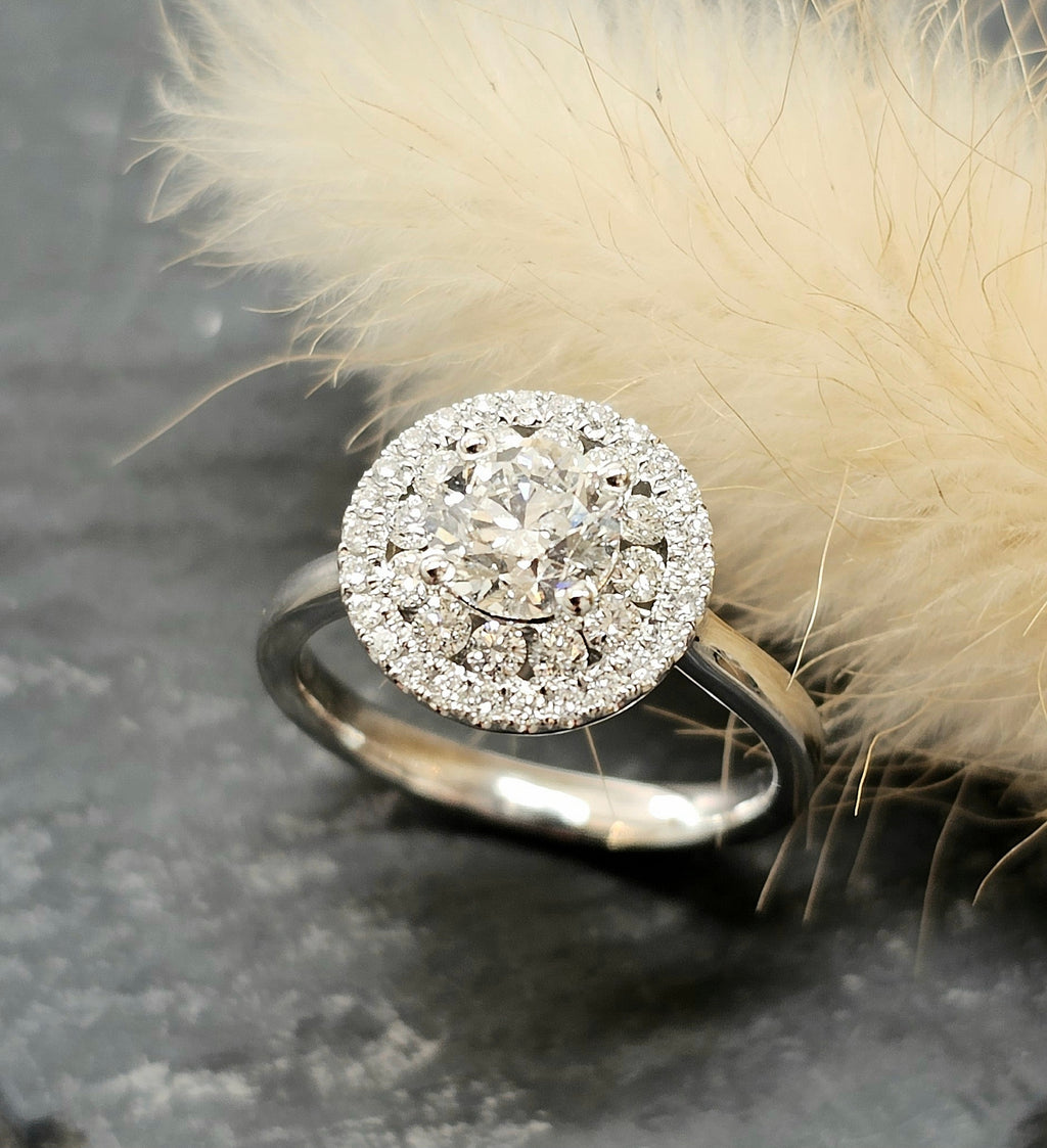 Round diamond double halo ring