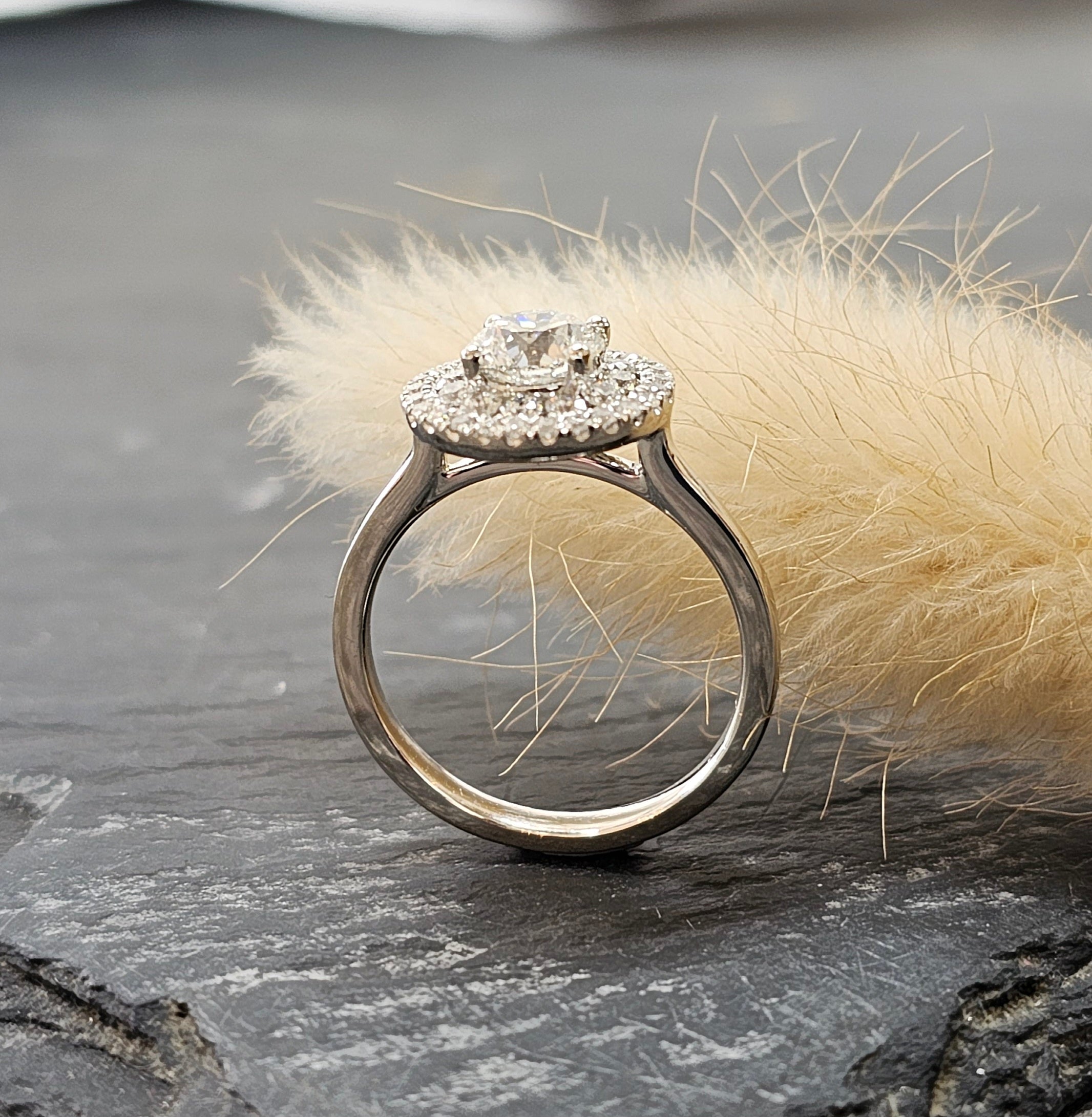 Round diamond double halo ring