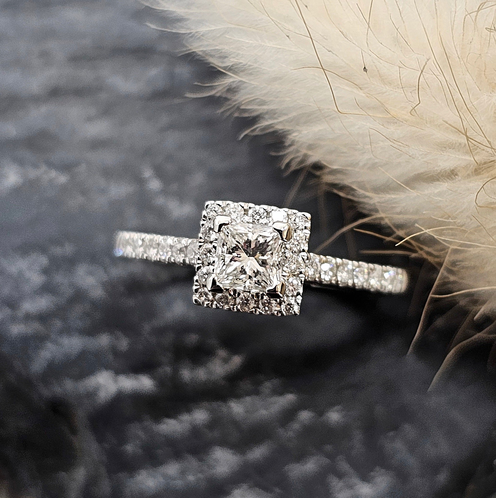 Princess cut diamond halo ring