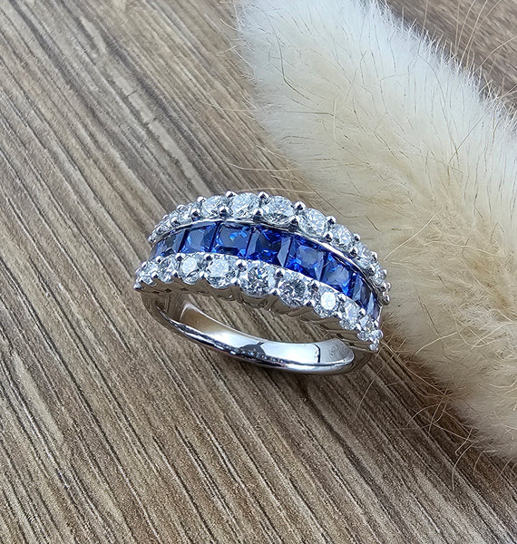 Three row sapphire and diamond dress ring