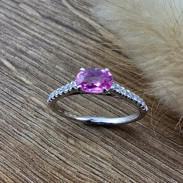 Oval pink sapphire solitaire