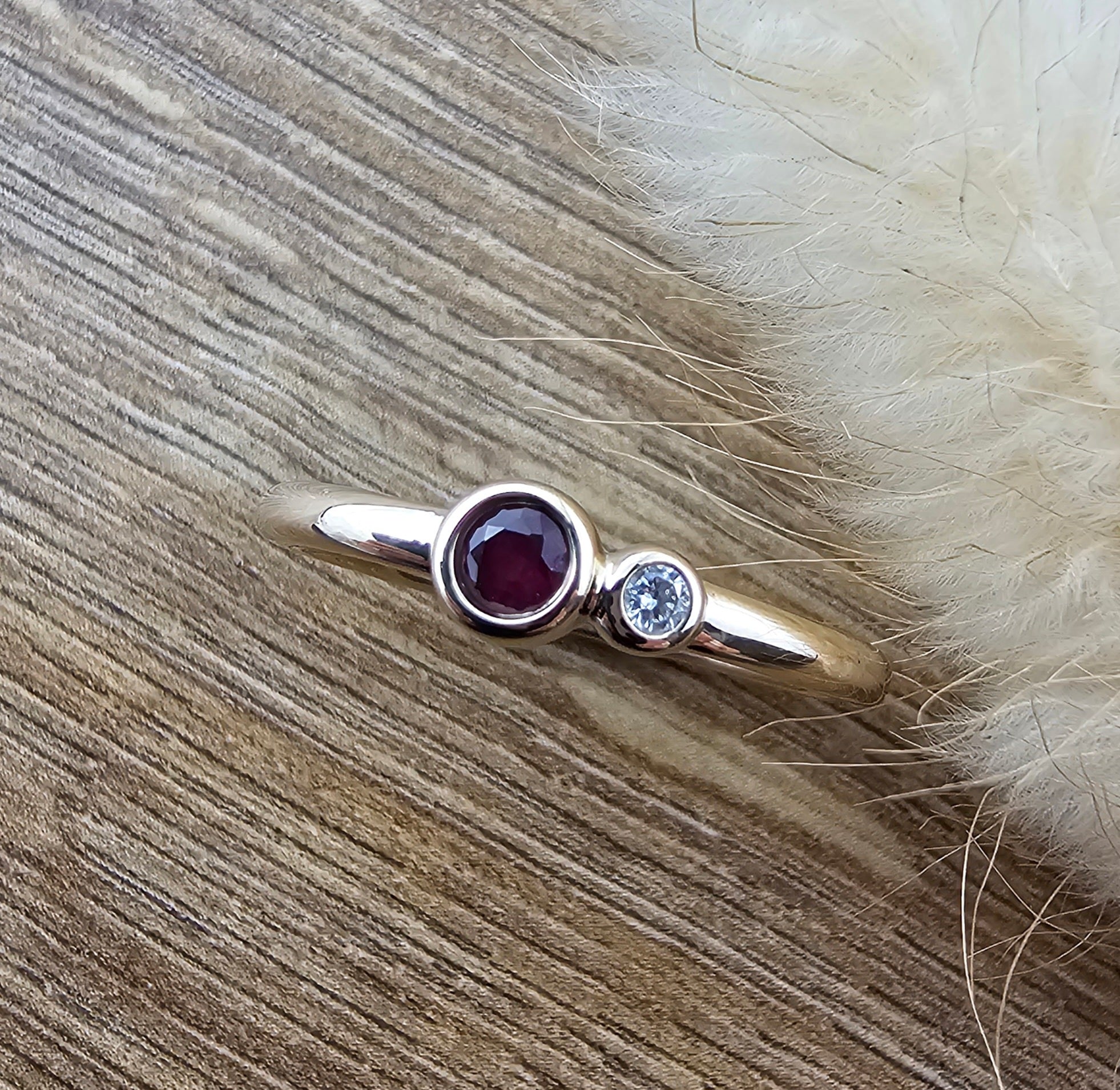Ruby and diamond rubover ring
