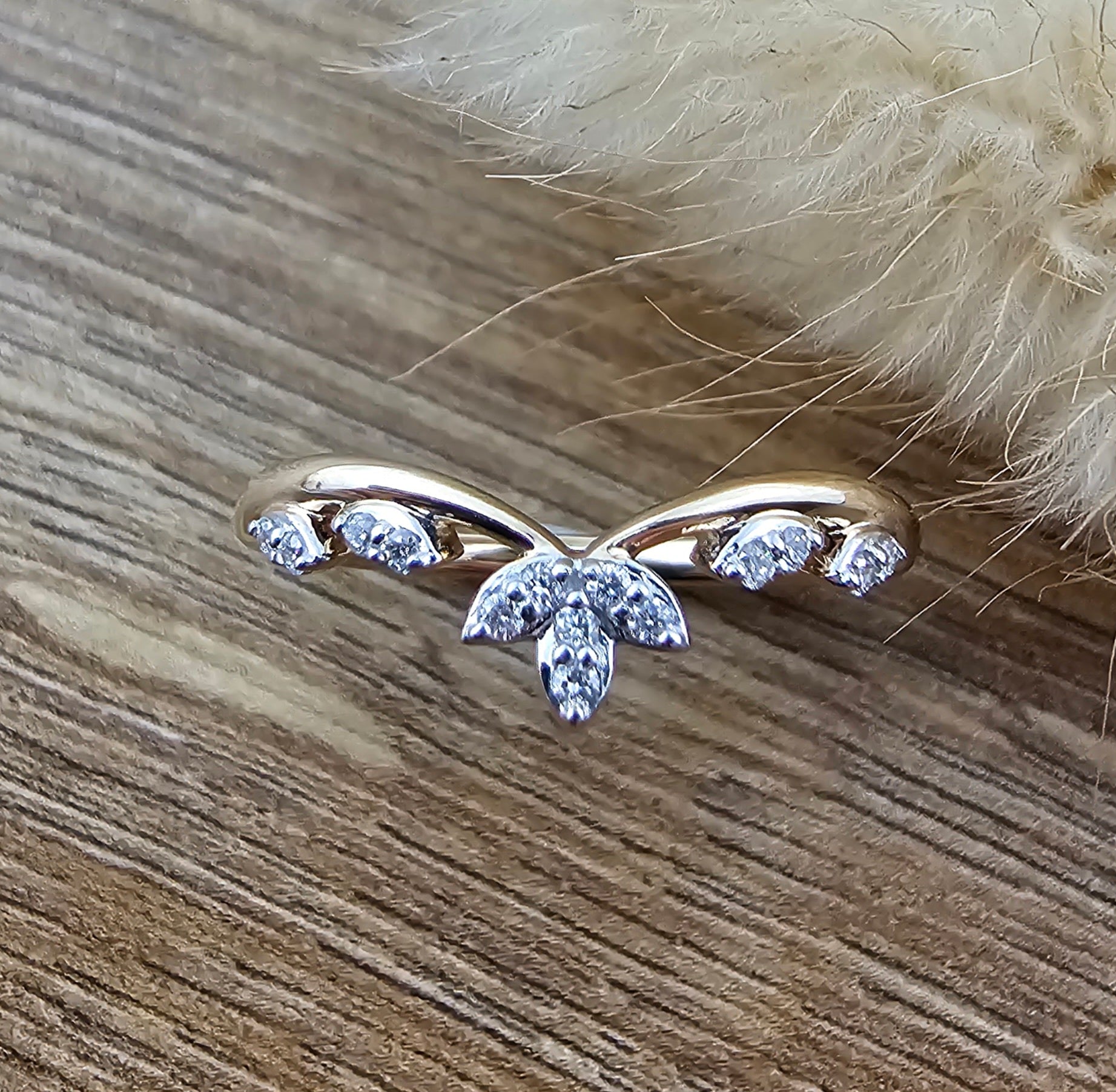 Floral wishbone diamond ring