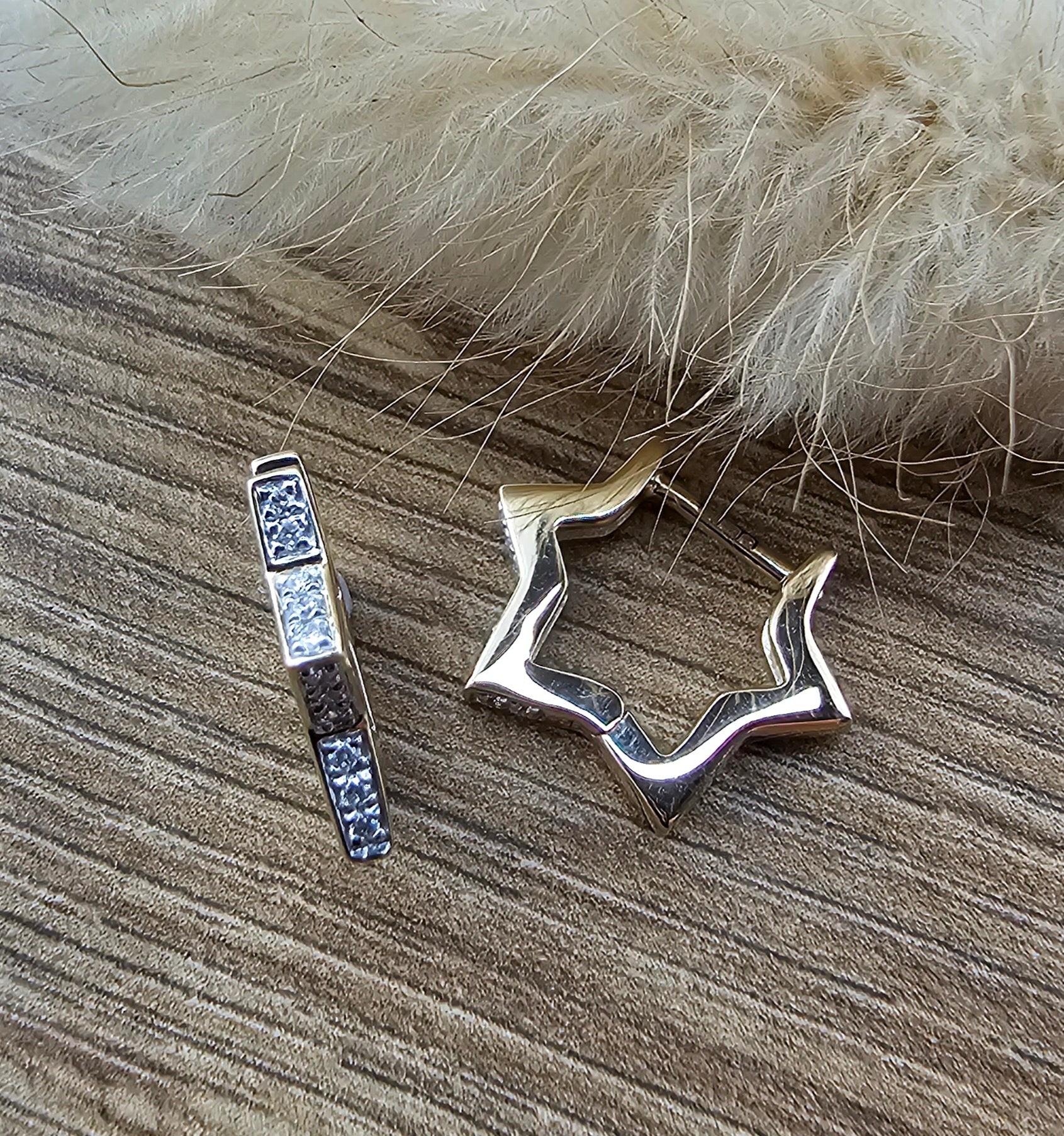Pave set star hoop earrings