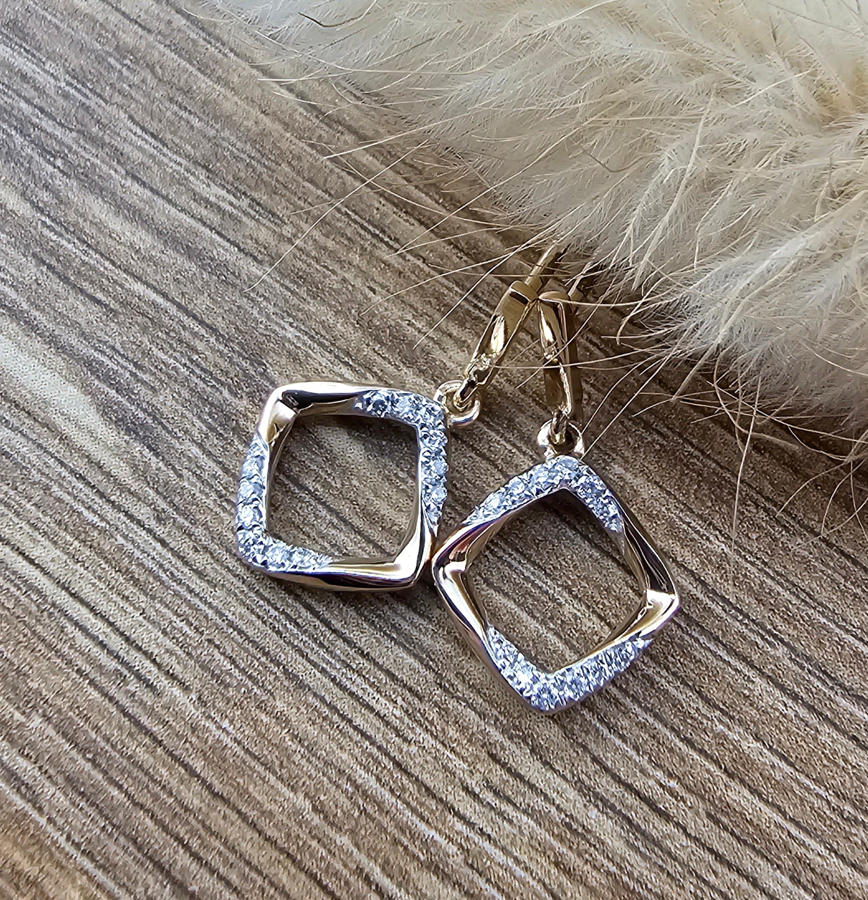 Diamond set square dropper bar earrings