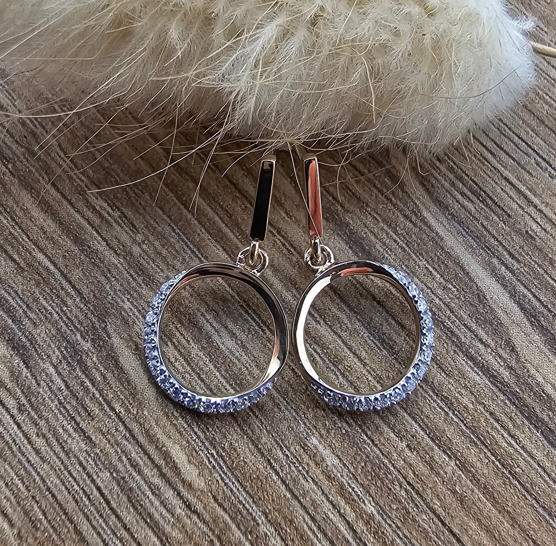 Diamond set circle dropperbar earrings