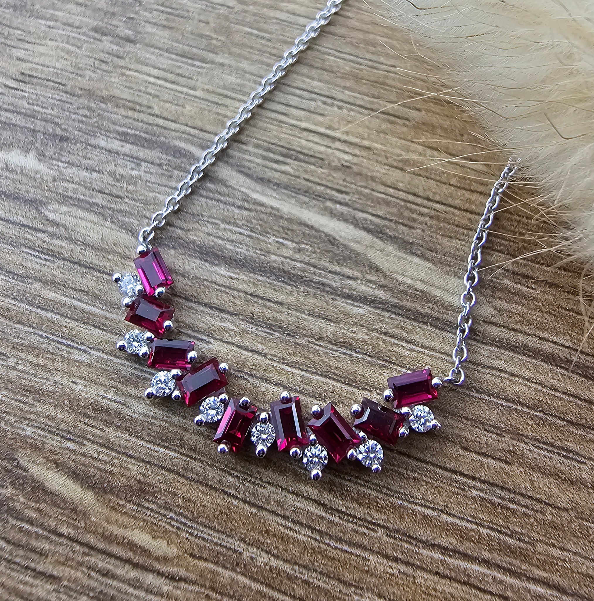 Baguette ruby and diamond pendant