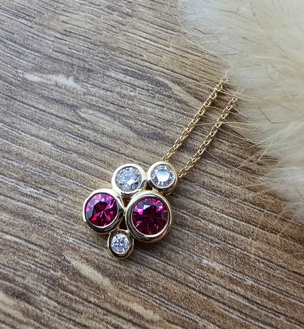Ruby and diamond bubble cluster pendant