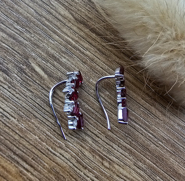 Baguette ruby and diamond earrings