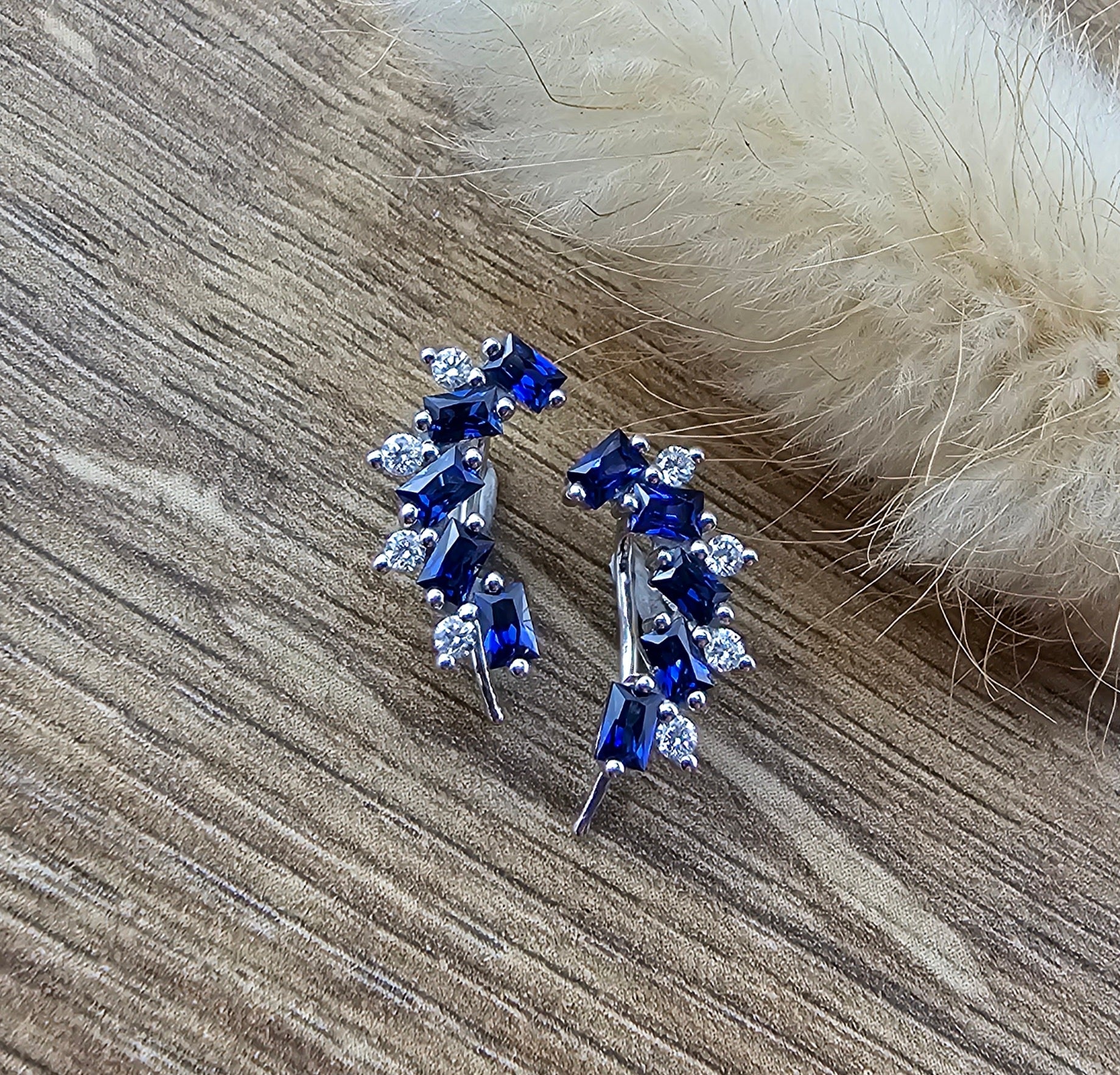 Baguette sapphire and diamond earrings
