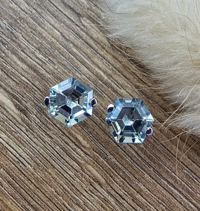 Hexagonal cut green amethyst earrings