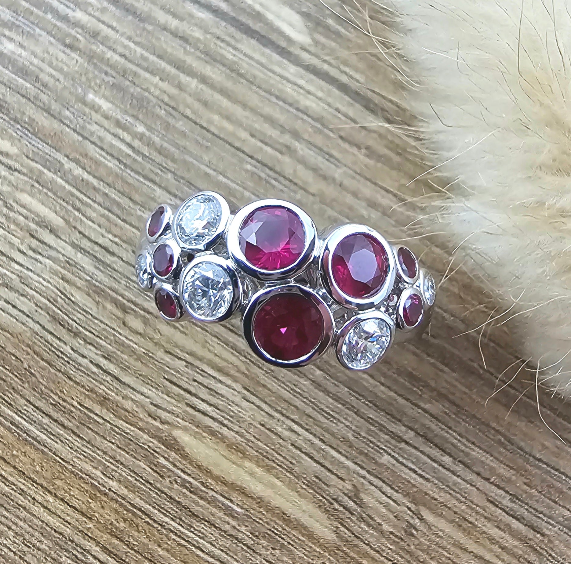 Large ruby and diamond bubble ring